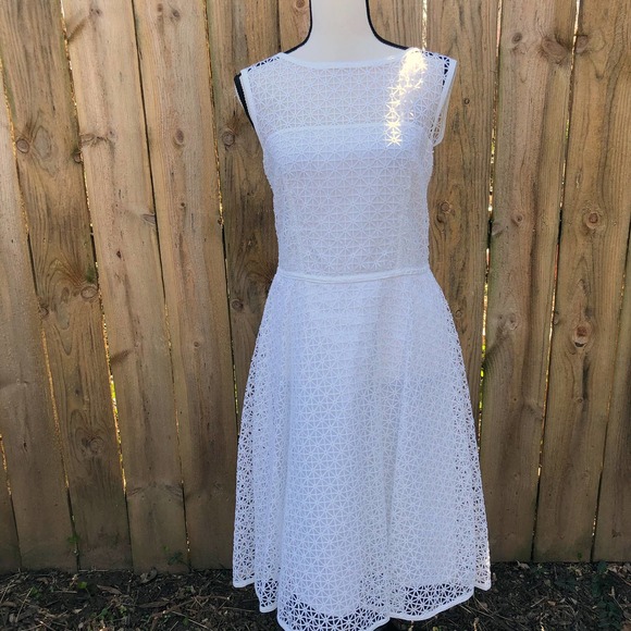 Escada Lace White Dress Fitted Bodice A Line US 8 - Picture 13 of 15